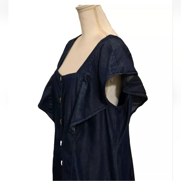 a. n. a. Square Neck Flutter Sleeve Soft Denim Button Up Cotton Mini Dress XXL - Picture 8 of 16